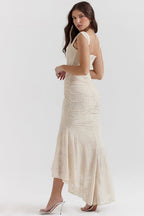 Corset mermaid cocktail dress with ruched waist and high-low hem - view 15