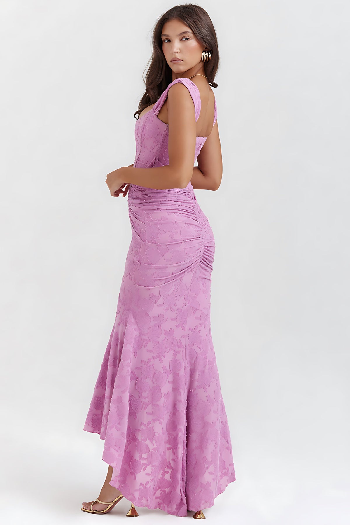 Corset mermaid cocktail dress with ruched waist and high-low hem - view 5