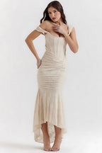Corset mermaid cocktail dress with ruched waist and high-low hem - view 8