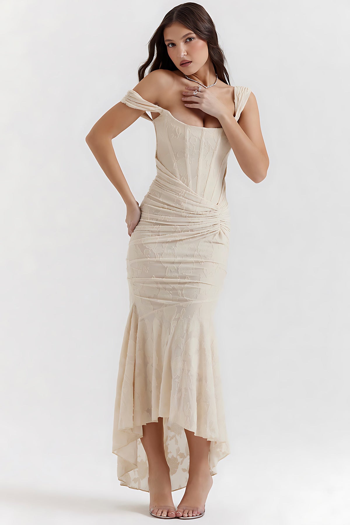Corset mermaid cocktail dress with ruched waist and high-low hem - view 8