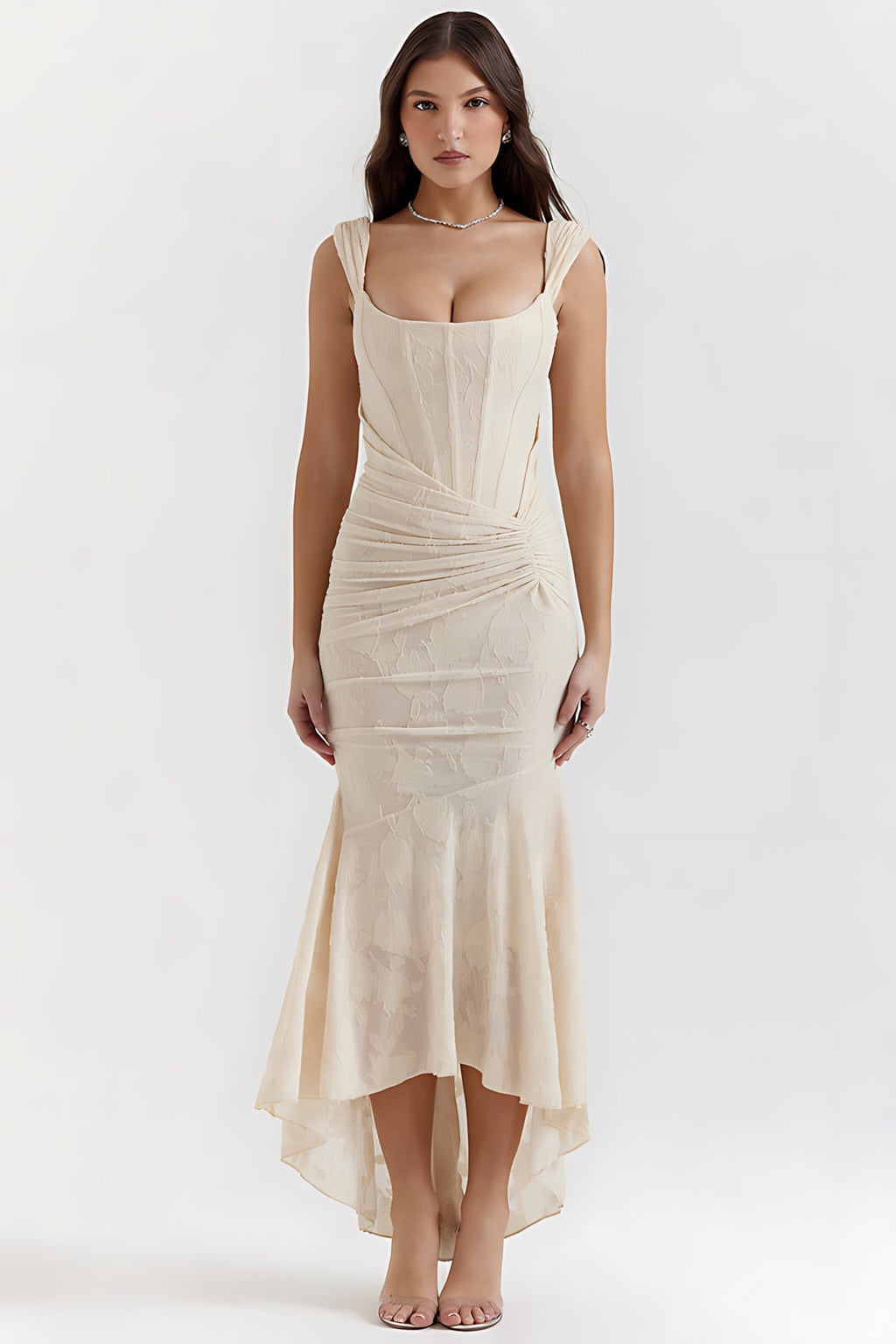 Corset mermaid cocktail dress with ruched waist and high-low hem - view 9
