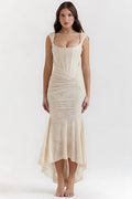 Corset mermaid cocktail dress with ruched waist and high-low hem - view 9