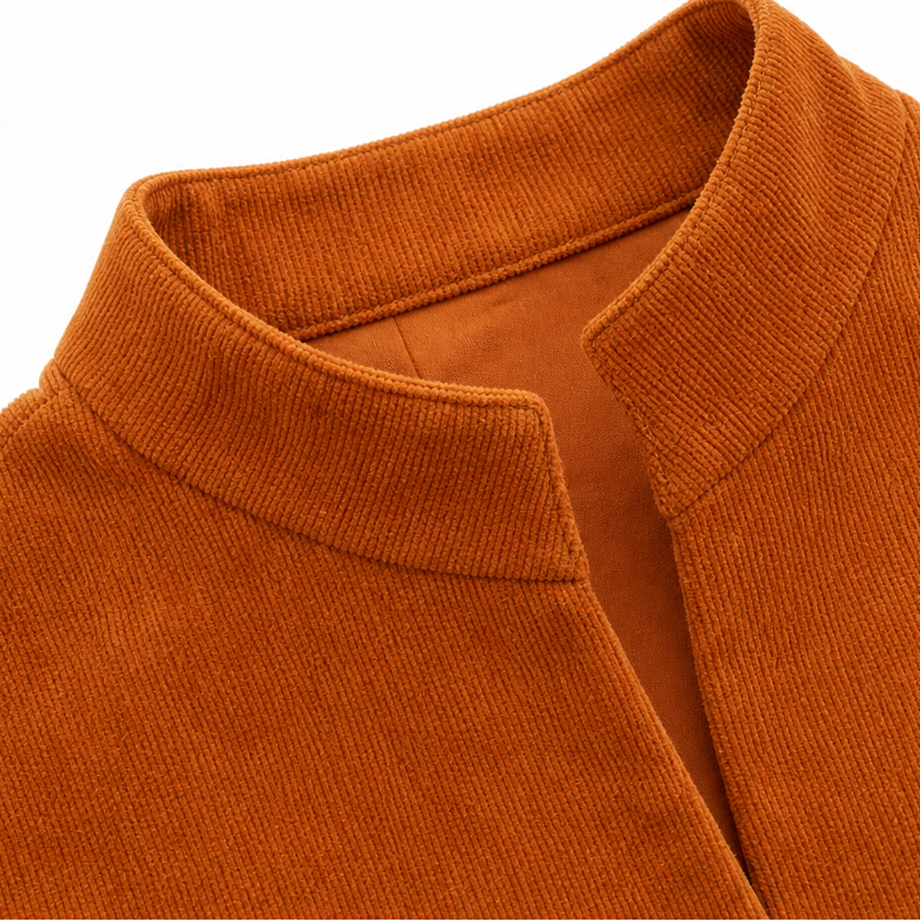 Burnt orange one-button jacket with asymmetric hem and band collar - view 8