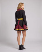 Women's black and burgundy school uniform Halloween costume dress with striped tie and ruffle skirt - view 3