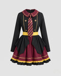 Women's black and burgundy school uniform Halloween costume dress with striped tie and ruffle skirt - view 4