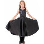 Girls black horned Halloween costume with feather-collar cape and leather-look swing dress - view 4
