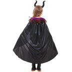 Girls black horned Halloween costume with feather-collar cape and leather-look swing dress - view 5