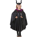 Girls black horned Halloween costume with feather-collar cape and leather-look swing dress - view 6
