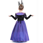 Girls dark queen Halloween costume with high collar, black velvet bodice and purple tulle skirt - view 4