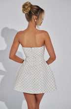 White strapless beaded lattice homecoming mini dress with flared skirt - view 3