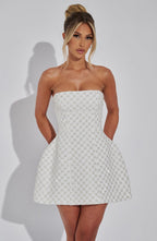 White strapless beaded lattice homecoming mini dress with flared skirt - view 5
