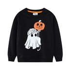 Kids black Halloween sweatshirt with ghost and jack-o'-lantern balloon print - view 2