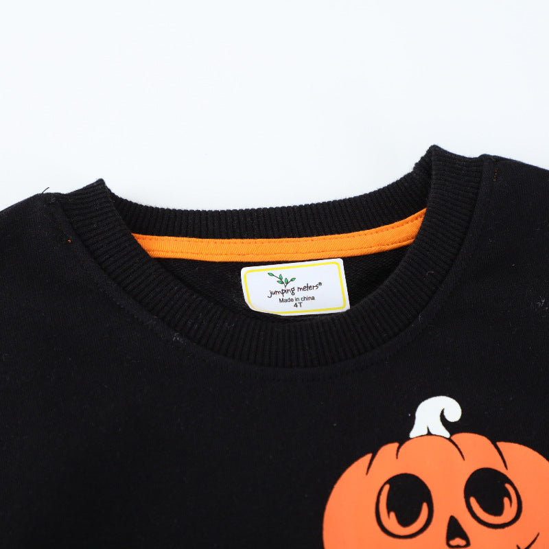 Kids black Halloween sweatshirt with ghost and jack-o'-lantern balloon print - view 3