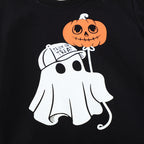Kids black Halloween sweatshirt with ghost and jack-o'-lantern balloon print - view 4