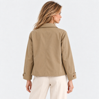 Short trench coat with point collar, button front and slanted pockets - view 5