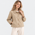 Short trench coat with point collar, button front and slanted pockets - view 6
