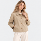 Short trench coat with point collar, button front and slanted pockets - view 6