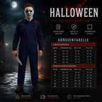 Easy horror Halloween costume set with navy coverall, full-head mask and prop knife - view 8