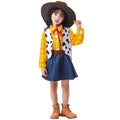 Cowboy and cowgirl Halloween costume with yellow check shirt, cow-print vest, red neckerchief and blue skirt or pants - view 3