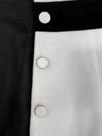 Formal white long sleeve coat dress with black lapels, cuffs and waistband - view 3