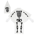 Kids skeleton Halloween costume with pointed skull hood, wing-like cape and gloves in black and white - view 7