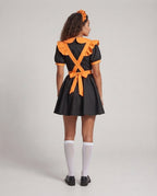 Women's maid Halloween costume dress with ruffled apron, Peter Pan collar and puff sleeves - view 3