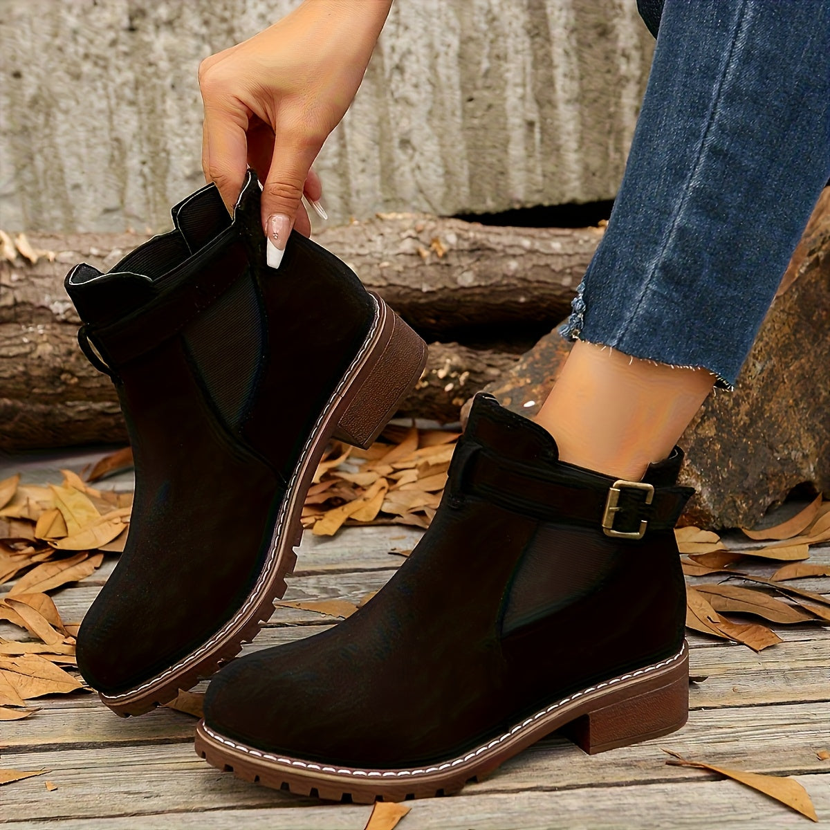 Josie Buckle Strap Ankle Boots with Lug Sole - view 3
