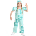 Kids pixel block print Halloween costume with boxy top, wide-leg pants and cube hat - view 6