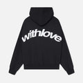 Oversized pullover hoodie with large curved back graphic print and ribbed cuffs