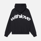 Oversized pullover hoodie with large curved back graphic print and ribbed cuffs