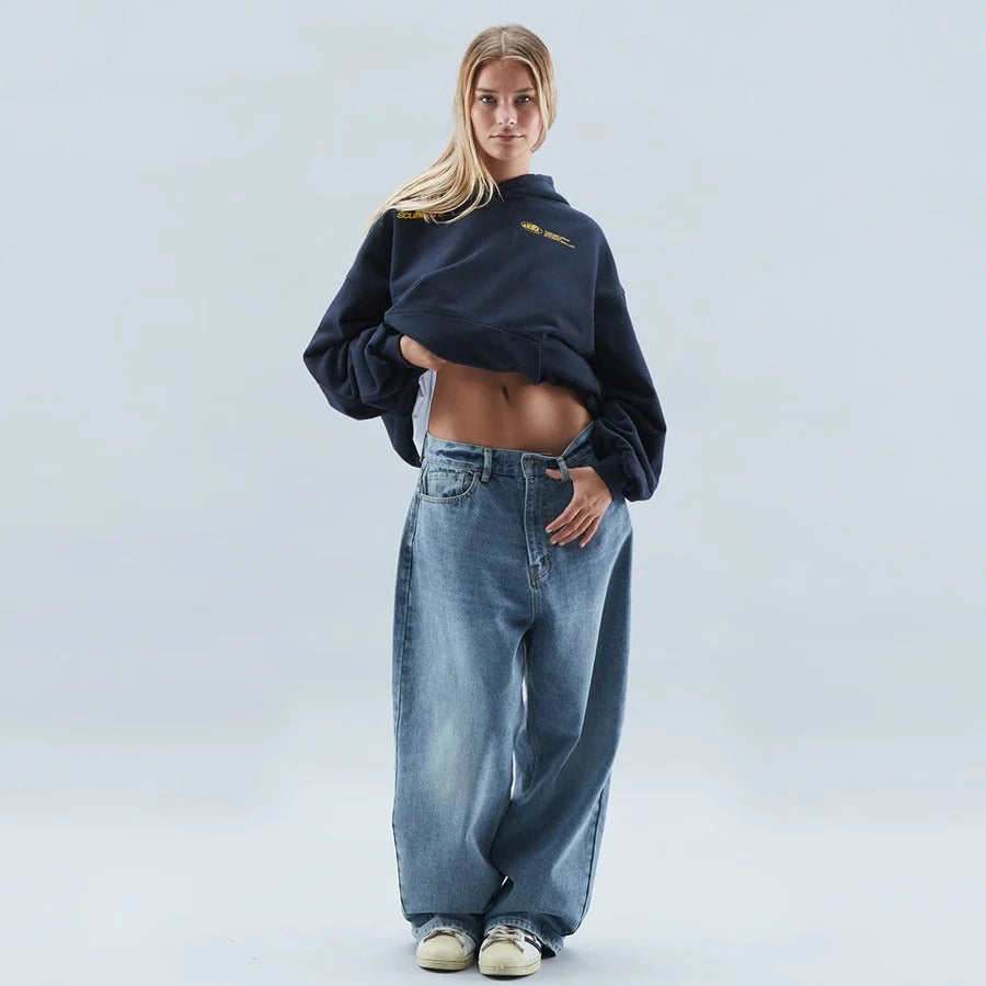Oversized pullover hoodie with large curved back graphic print and ribbed cuffs - view 4