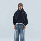 Oversized pullover hoodie with large curved back graphic print and ribbed cuffs - view 5