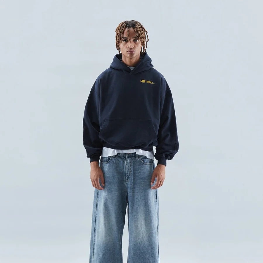 Oversized pullover hoodie with large curved back graphic print and ribbed cuffs - view 5