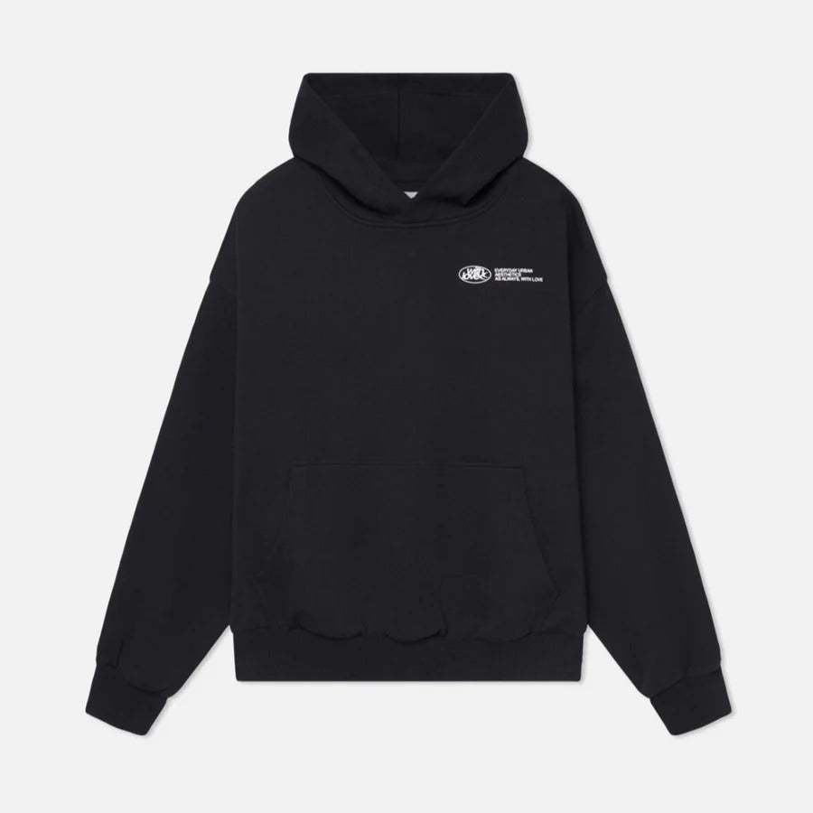 Oversized pullover hoodie with large curved back graphic print and ribbed cuffs - view 8