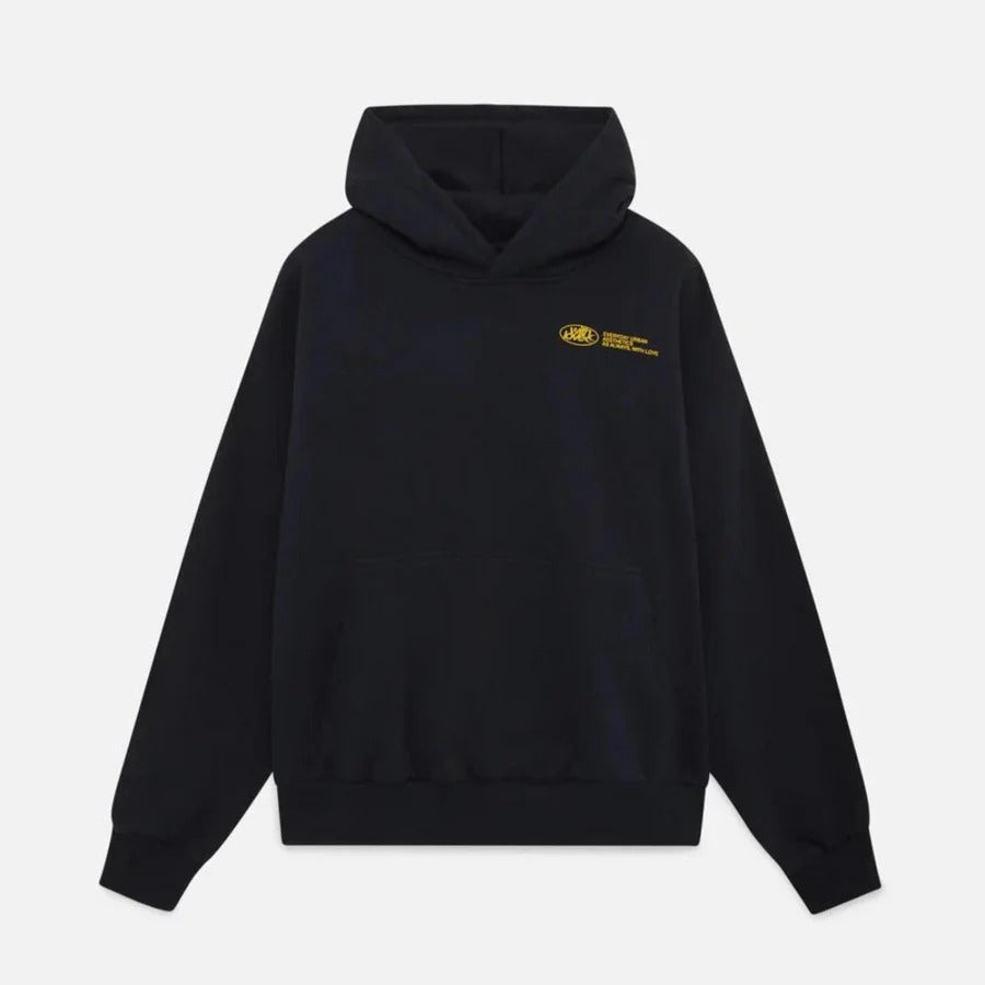 Oversized pullover hoodie with large curved back graphic print and ribbed cuffs - view 9
