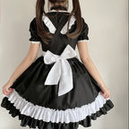 Women's black and white maid Halloween costume dress with ruffled apron - view 2