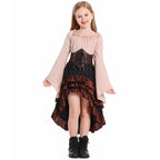 Girls pirate costume with bell-sleeve top, lace-up corset belt and ruffled high-low skirt - view 2