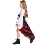 Girls pirate costume with bell-sleeve top, lace-up corset belt and ruffled high-low skirt - view 3