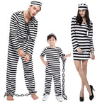 Kids black and white striped prisoner Halloween costume with top, pants and cap - view 4