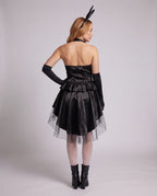 Women's bunny Halloween costume with tuxedo-front satin halter dress, ruffled skirt, tulle overlay and bunny-ear headband - view 3