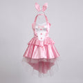 Women's bunny Halloween costume with tuxedo-front satin halter dress, ruffled skirt, tulle overlay and bunny-ear headband - view 4