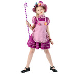 Girls candy Halloween costume with purple tiered dress, pink ruffled apron and candy-trimmed hat - view 3
