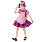 Girls candy Halloween costume with purple tiered dress, pink ruffled apron and candy-trimmed hat - view 4