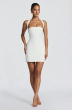 Strapless fitted mini dress with halter strap and lace-up corset back - view 13