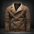Men's leather-look biker jacket with diagonal zip and banded cuffs - view 2
