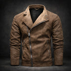 Men's leather-look biker jacket with diagonal zip and banded cuffs - view 2