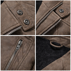 Men's leather-look biker jacket with diagonal zip and banded cuffs - view 8