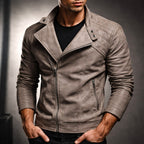Men's leather-look biker jacket with diagonal zip and banded cuffs - view 9