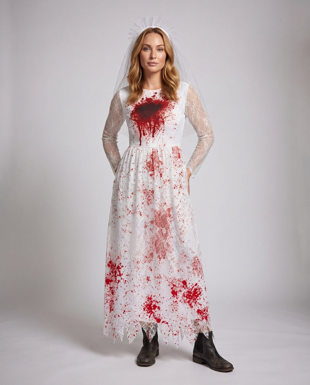 Women's blood-splattered bride and nurse Halloween costume dress