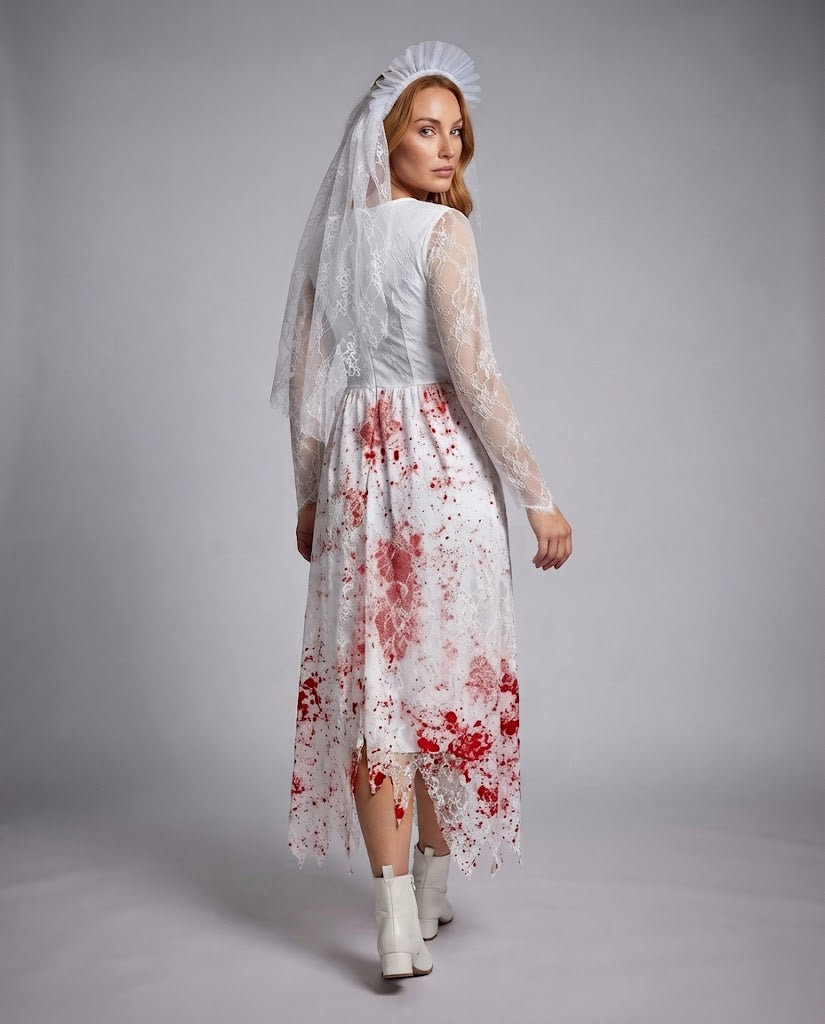 Women's blood-splattered bride and nurse Halloween costume dress - view 3